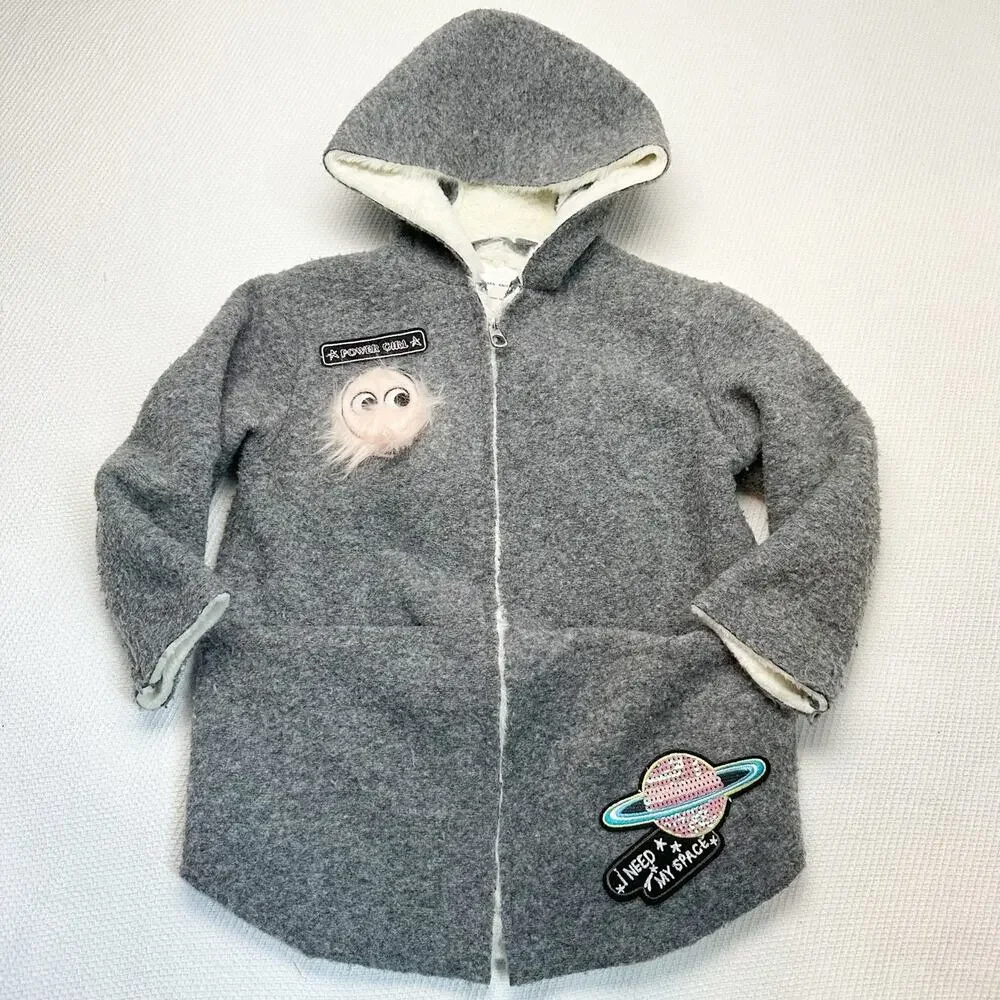 Zara knitwear fuzzy patch felt jacket